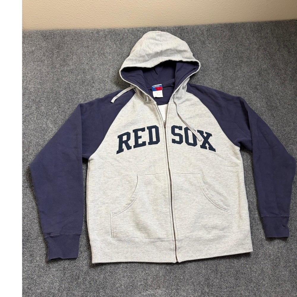 Majestic Boston Red Sox Full Zip Hoodie Mens Medium Grey Navy Raglan A6616